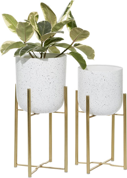CosmoLiving by Cosmopolitan Metal Indoor Outdoor Planter Dome Large Planter Pot with Removable Stand, Set of 2 Planters 19", 22"H, Gold