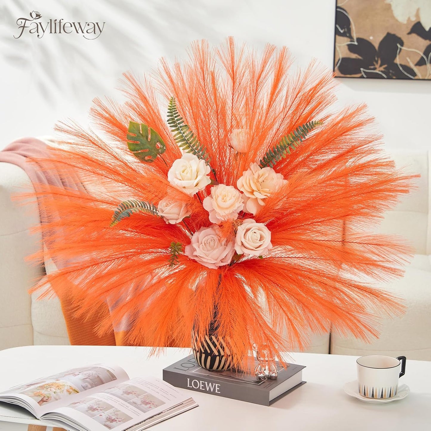 50pcs Pampas Grass 17in for Living Room Decor, Blush Pink Pampas Grass Decor, Fluffy Pink Flowers for Home Birthday Bathroom Baby Shower Wall Bow Decor(Blush & Cream & Pink)