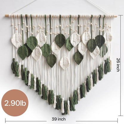 Lokeisna Macrame Wall Hanging, Woven Tapestry Beige & Dusty Rose Handmade Craft Macrame Wall Decor, Gallery & Nursery, Size 37.4” Lx27.5” W