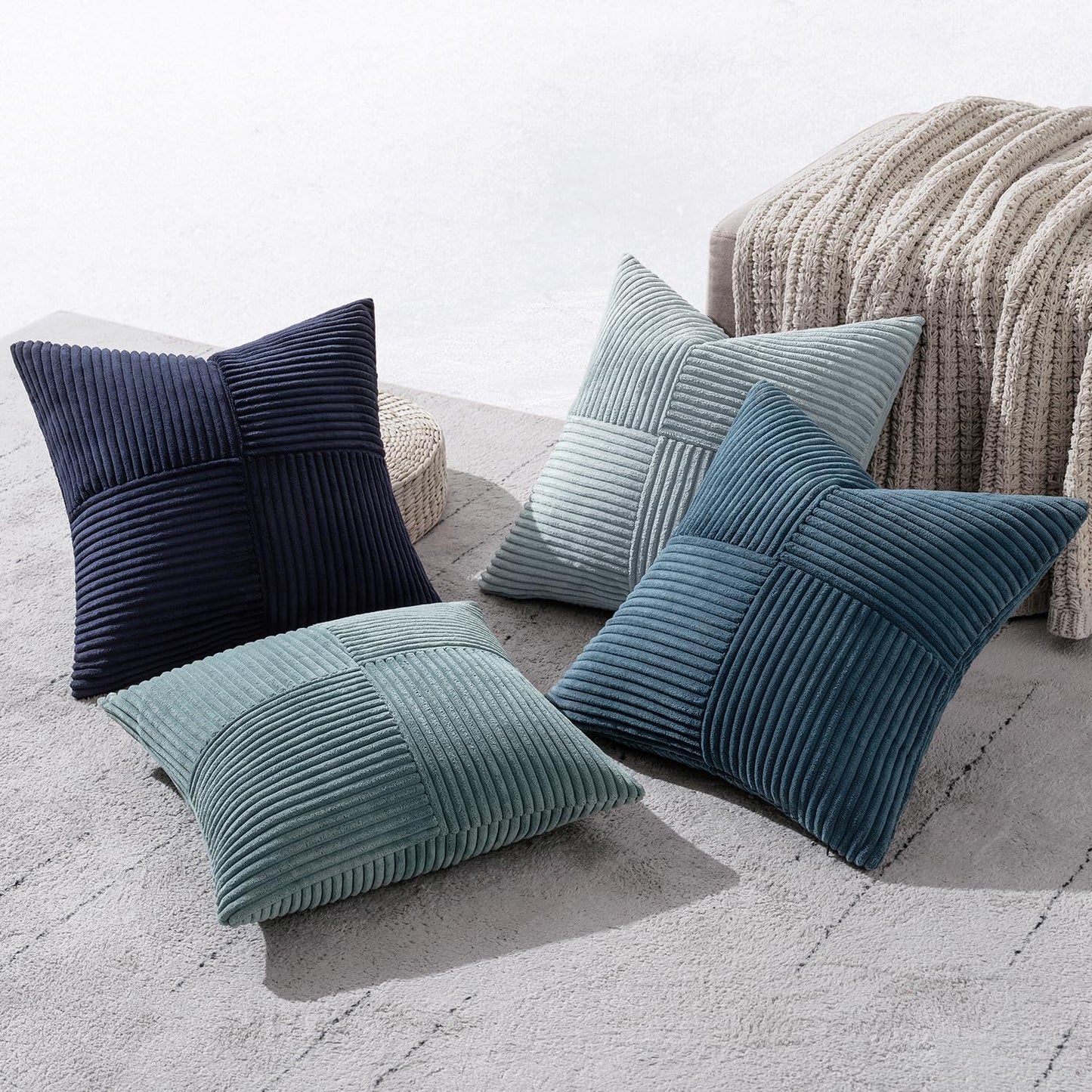 MIULEE Teal Orange Decorative Throw Pillow Covers 18x18 Inch Set of 4 Boho Corduroy Striped Cushion Cases Modern Farmhouse Patchwork Pillow Cases for Couch Sofa Bedroom Home Decor