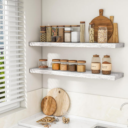 RICHFOCUS 72Inch Floating Shelves for Wall 2 Pack Shelves for Bedroom|Kitchen|Bathroom Wall Mounted Rustic Wood Floating Shelf with Invisible Brackets for Books|Storage|Decor, Rustic Brown