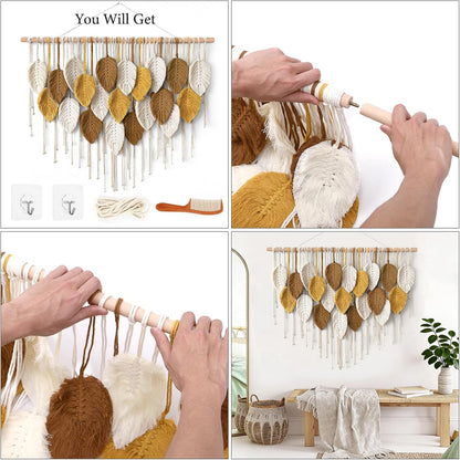 Weldomcor Large Macrame Wall Hanging Boho Home Decor, Handmade Bohemian Woven Leaves Macrame Tapestry Modern Aesthetic Chic Wall Art Decorations for Bedroom Living Room Nursery Office 39" W x 29.5" L