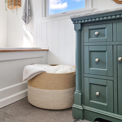 INDRESSME XXXLarge Blanket Basket for Living Room 21.7" x 21.7" x 13.8"-Storage Basket with Handle for Organizing Toy Pillows Woven Cotton Rope Laundry Basket Stuffed Animal Toy Storage for Play Room