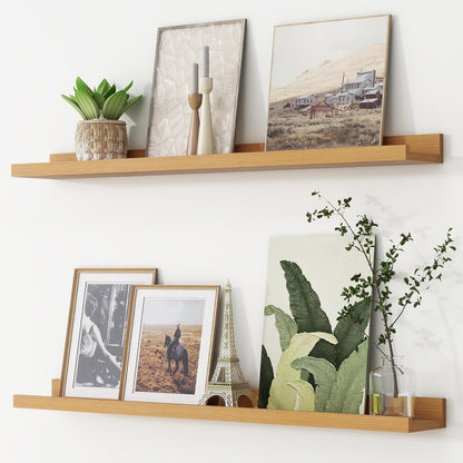 FLYJOE Picture Ledge Shelf, Floating Shelves Set of 2, 48 Inches Long Large Nursery Book Shelves for Toys Storage, Kids Bookshelf Wall Mounted for Living Room Bedroom Decor Books Photo Frames, Walnut