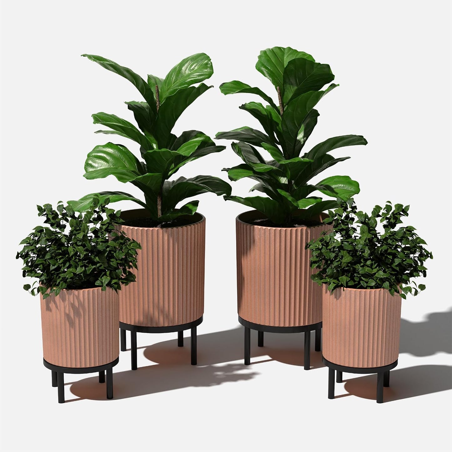 Veradek Demi Series Round Planter w/ Stand for Porch/Patio | Durable Plastic-Concrete & Wooden Stand | Modern Décor for Tall Plants, Flowers