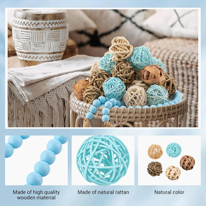 Halloscume 31 Pcs Wicker Rattan Decorative Balls with 30.3 Inch Wood Bead Garland Centerpiece Bowls Orbs Vase Fillers Wall Hanging Decor for Summer Home Farmhouse Wedding Party(Black)