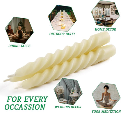 5 Inch Spirat Tapared Candles 10 Pack,0.78" Diameter Ivory Naturel Bee Candles Candlestick,7 Hours Long Lasting Smokeless and Unscented for Home Decoration