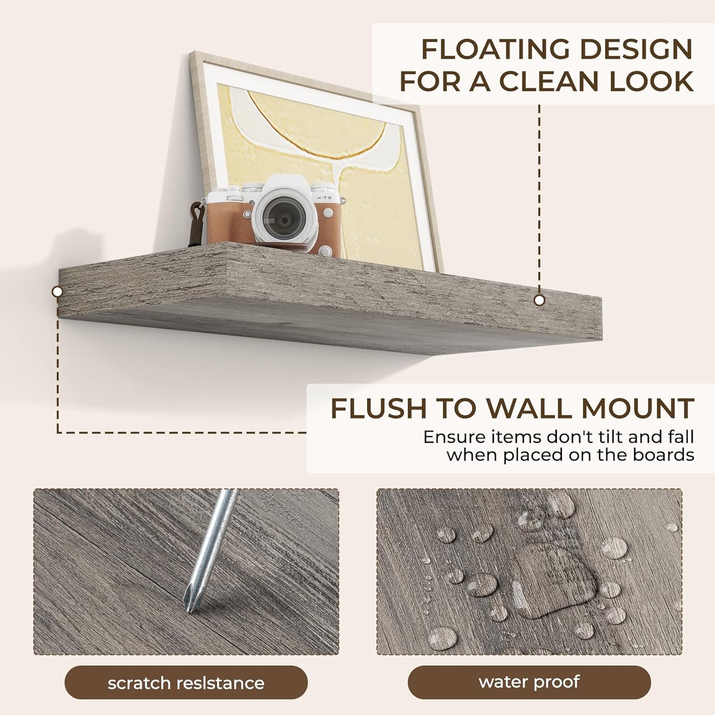 RICHFOCUS 72Inch Floating Shelves for Wall 2 Pack Shelves for Bedroom|Kitchen|Bathroom Wall Mounted Rustic Wood Floating Shelf with Invisible Brackets for Books|Storage|Decor, Rustic Brown