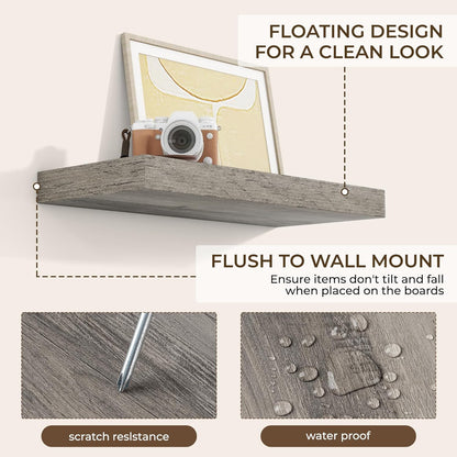 RICHFOCUS 72Inch Floating Shelves for Wall 2 Pack Shelves for Bedroom|Kitchen|Bathroom Wall Mounted Rustic Wood Floating Shelf with Invisible Brackets for Books|Storage|Decor, Rustic Brown