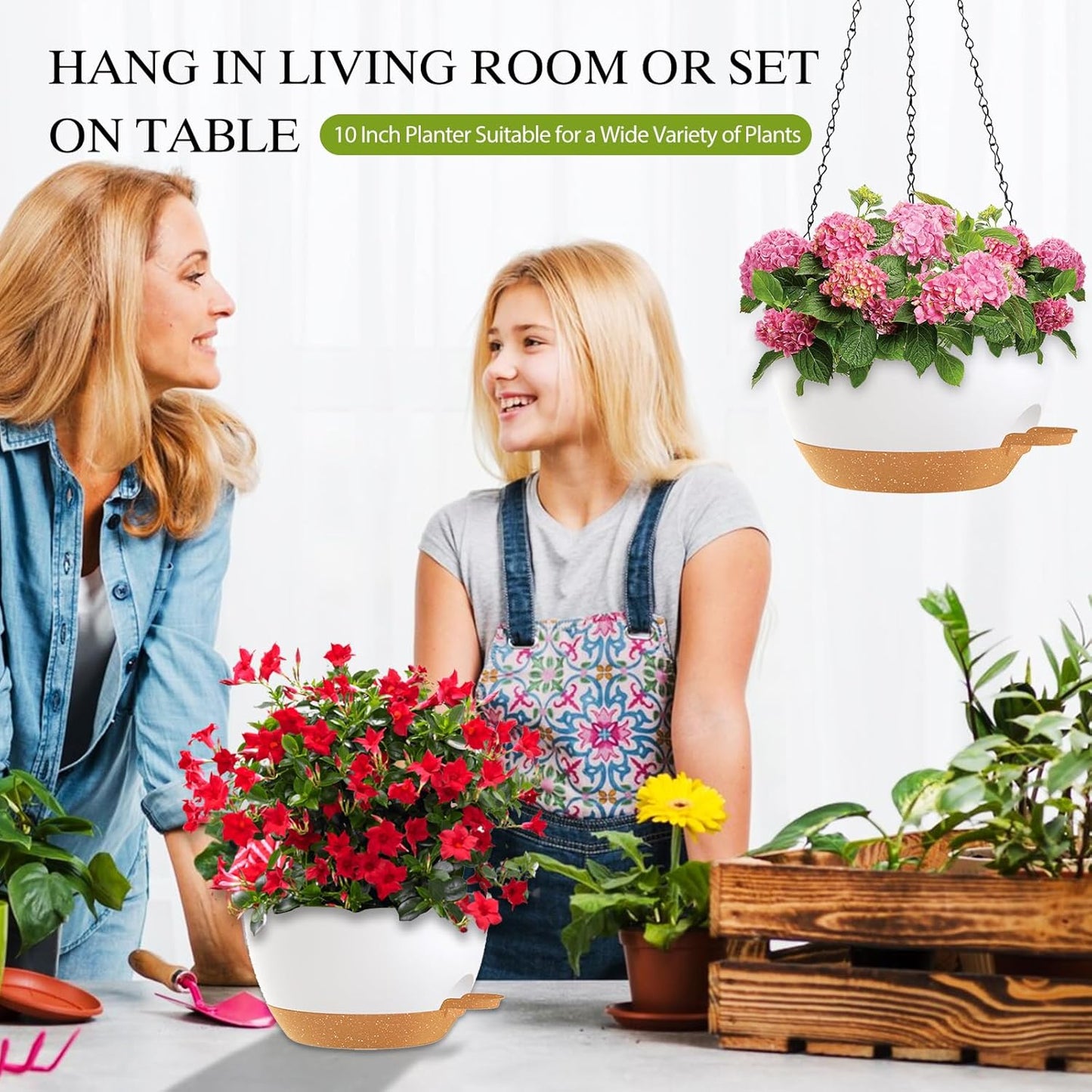 12 Inch Hanging Baskets 2 PC with Chains, Self-Watering Hanging Planters for Indoor Outdoor Plants, Plastic Hanging Flower Pots,Black