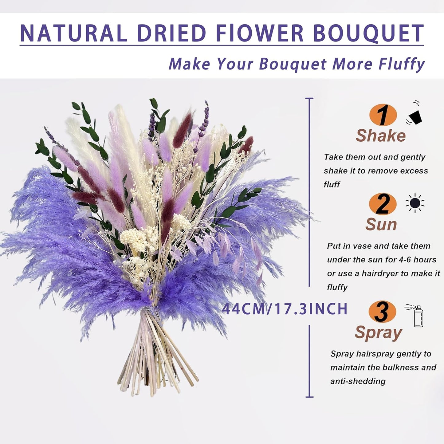 Natural Dried Flower Bouquet - 17" Boho Style Mixed Pampas Grass Ideal for Home Decor, Wedding Decor, Bridal Bouquets, Floral Arrangement, Event Centerpieces, Table Decor
