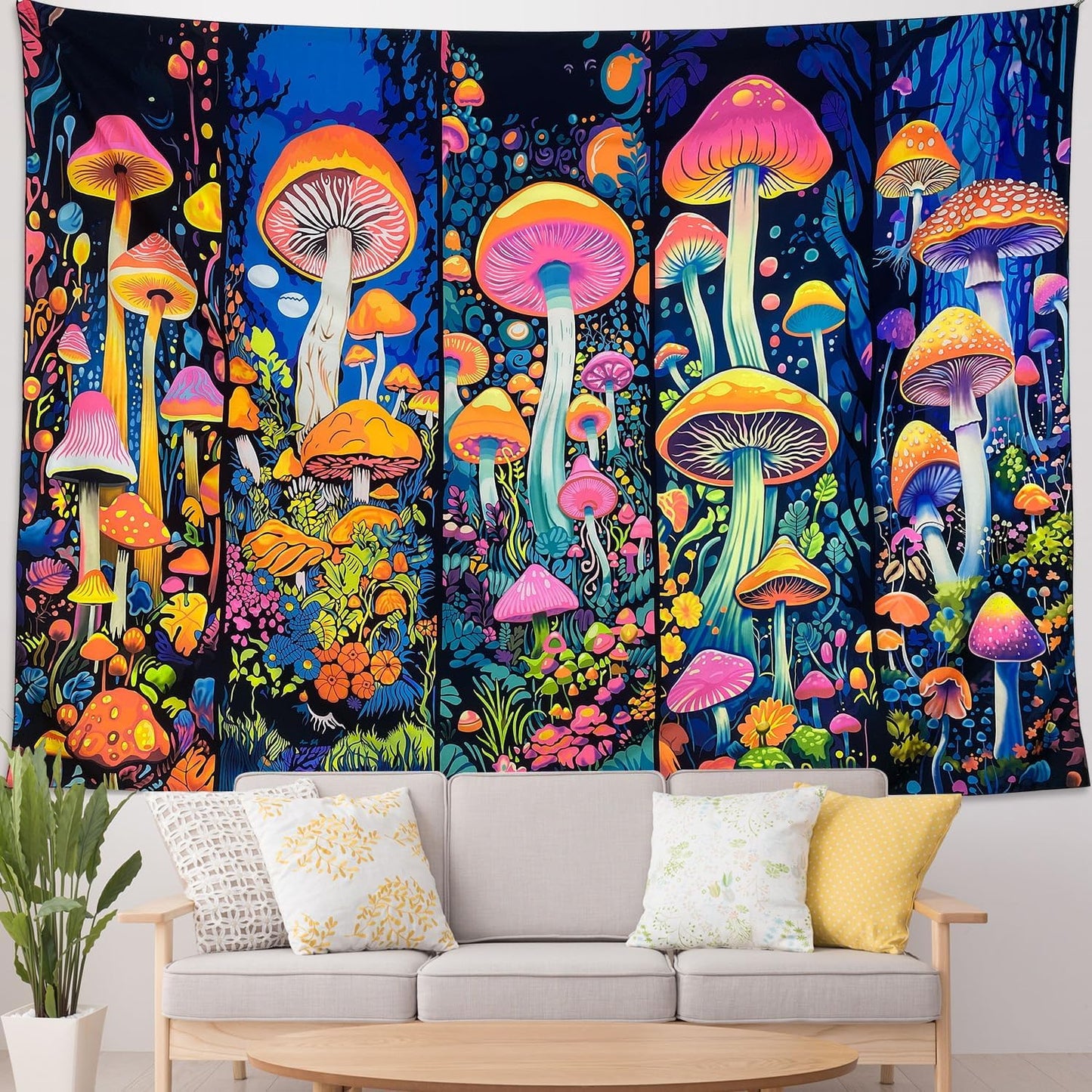 ARTCREATOR Black Light Art Halloween Wall Decor Trippy Blacklight Horror Face Tapestry, UV Reactive Tapestries Glow in The Dark Party Tapestry for Bedroom, Living Room (29" x 37")