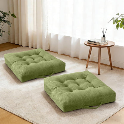 Floor Pillow Dark Grey Washable Floor Sitting Cushions 18x18 Inch 2-Pack, Meditation Yoga Pillows for Sitting on Floor Tufted Corduroy Seat Pads with Handle for Office Dining Room Seats
