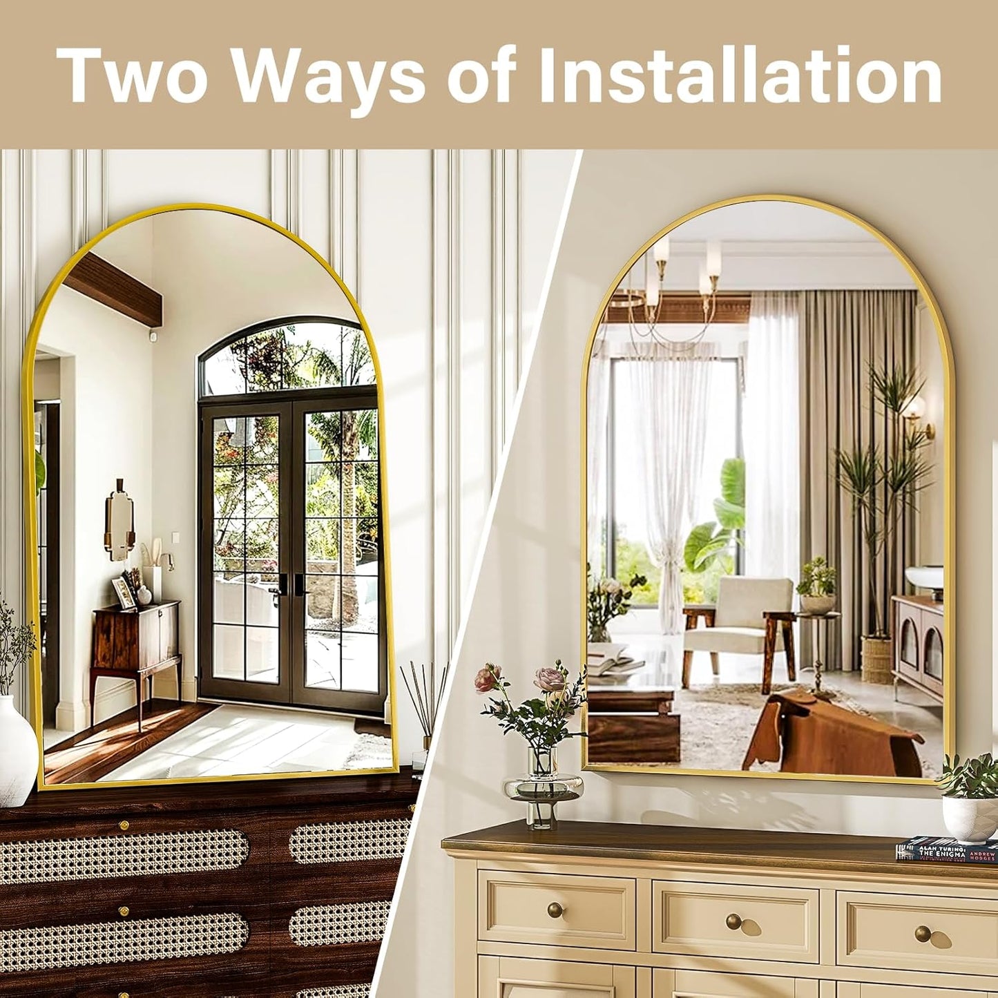 HARRITPURE Arched Wall Mirror 24"x36" – Black Metal Frame Vanity Mirrors for Bedroom, Entryway, Living Room Decor