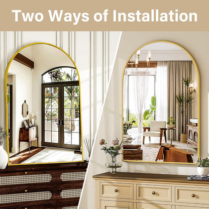 HARRITPURE Arched Wall Mirror 24"x36" – Black Metal Frame Vanity Mirrors for Bedroom, Entryway, Living Room Decor