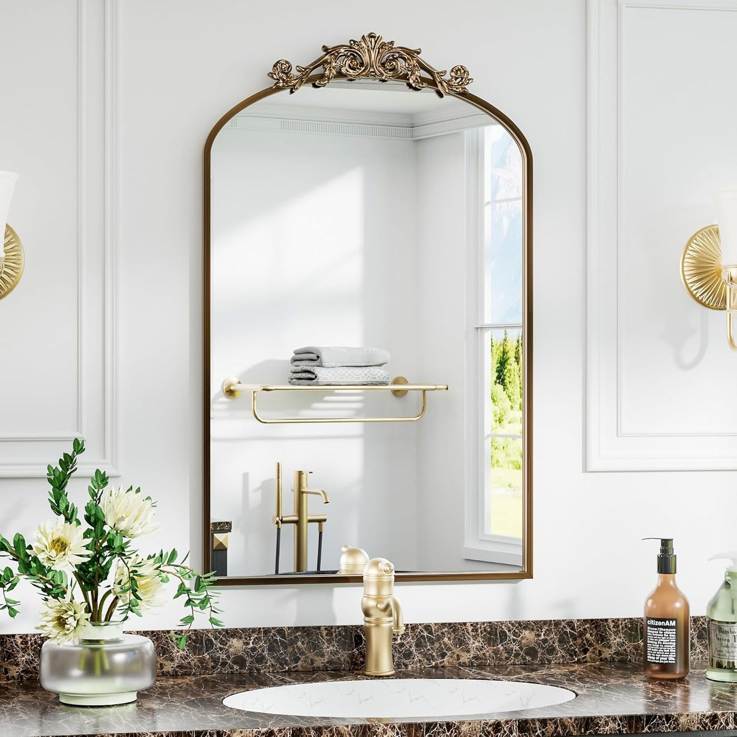 Dewfig Arched Full Length Mirror, 76"x34" Large Floor Mirror, Full Body Mirrors for Leaning or Hanging, Standing Mirrors for Bedroom, Living Room,Dressing Room, Aluminum Alloy Frame, Black