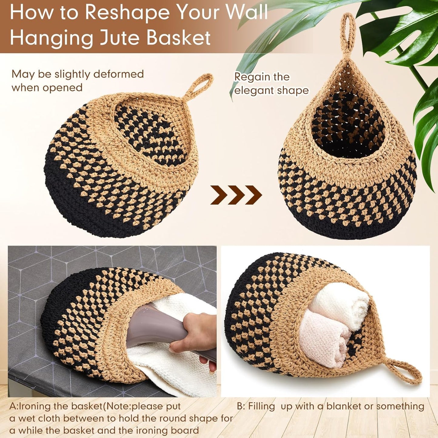 Honeydak Boho Decor Hanging Wall Baskets for Kitchen 3 Pack Teardrop Baskets with Hooks Storage Fruit Onion Vegetable Potato for Home 3 Sizes(Linen,Teardrop,Jute)