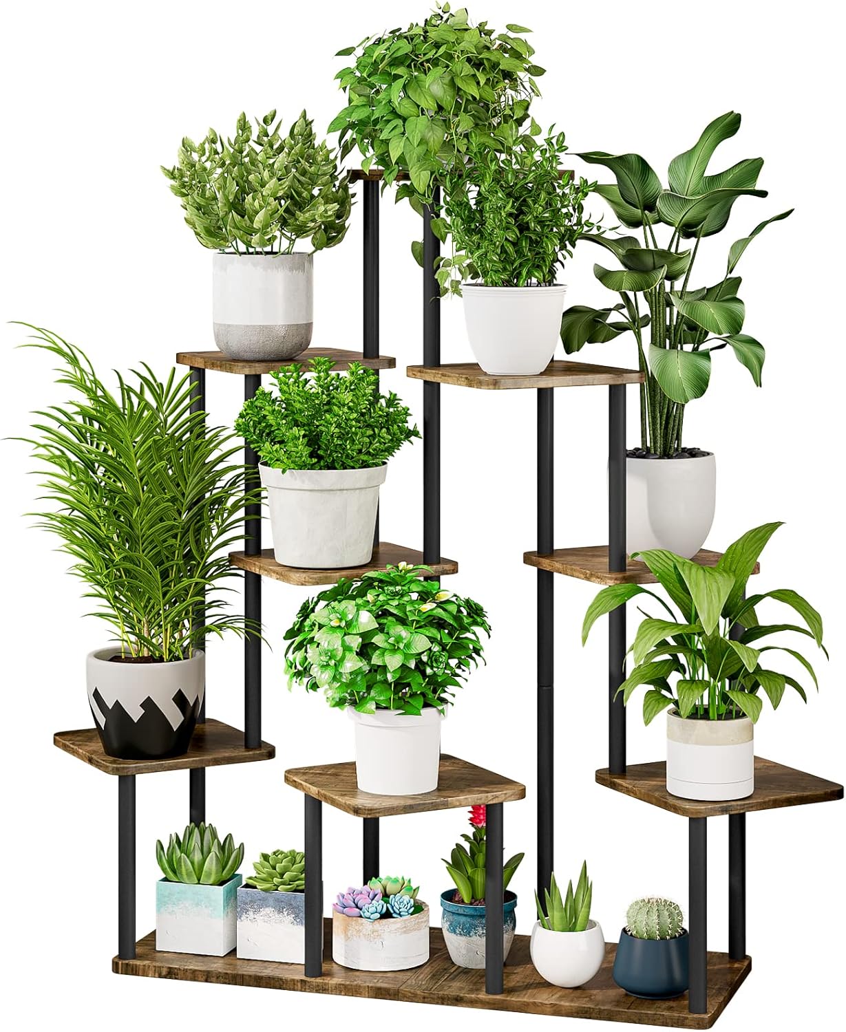 AZERPIAN Plant Stand 5 Tier Indoor Metal Flower Shelf for Multiple Plants Corner Tall Flower Holders for Patio Garden Living Room Balcony Bedroom, Black (5 Tier-Black)