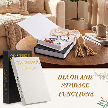 Faccito Set of 2 Linen Decorative Books with Wooden Beaded Garland Tassel Elegant Linen Books Aesthetic Gold Foil Fake Book for Coffee Table Shelf Mantel Storage Boxes(Mint Green)