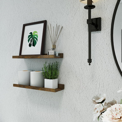 White Floating Shelves for Wall Decor, Wall Mounted Wood Storage Shelf for Bedroom, Living Room, Bathroom, Kitchen, Nursery, Display Picture Ledge Shelf with Lip Set of 2-14 Inches, White
