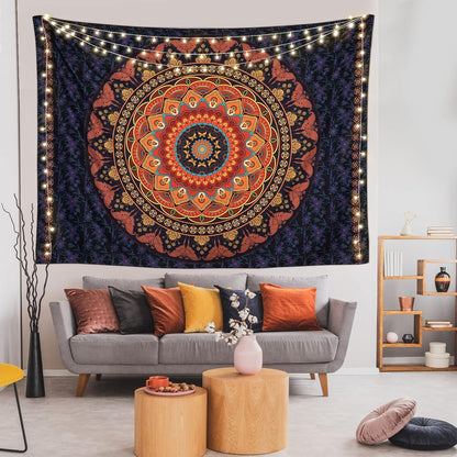 Black Mandala Tapestry Wall Hanging Psychedelic Wall Tapestry Aesthetic Indian Hippie Decor Bohemian Art Boho Home Decoration for Bedroom,Living Room,Dorm