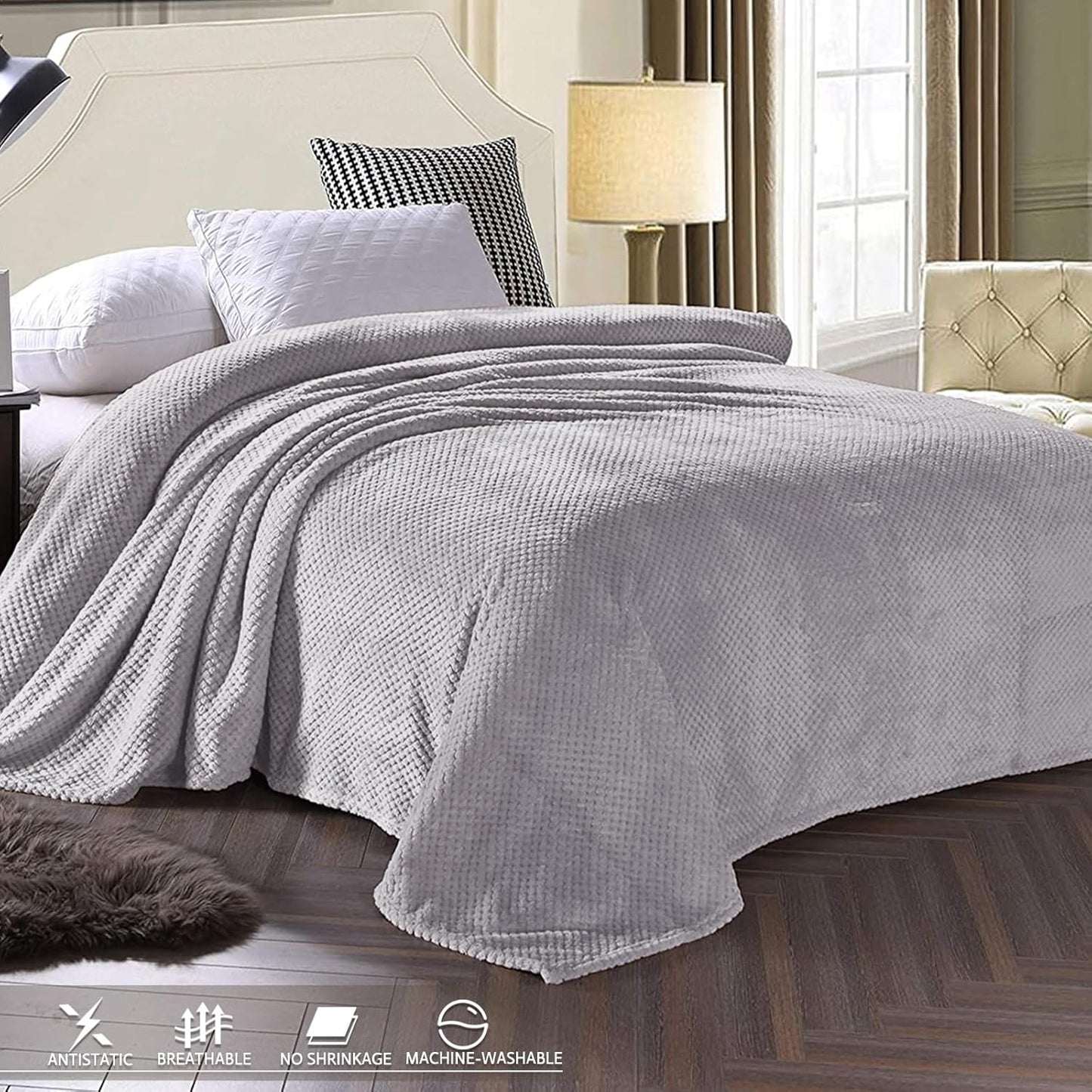 Exclusivo Mezcla Fleece Throw Blanket Extra Large, Super Soft and Warm Blankets for Couch, Sofa and Bed Waffle Textured, Cozy, Fuzzy and Lightweight (Slate Blue, 50x70 Inches)