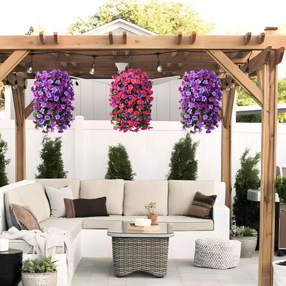 INQCMY Artificial Fake Hanging Plants Flowers Basket for Spring Summer Outdoor Outside Decoration,Faux Silk Begonia Flower in Planter Look Real UV Resistant for Home Porch Patio Balcony Yard Decor