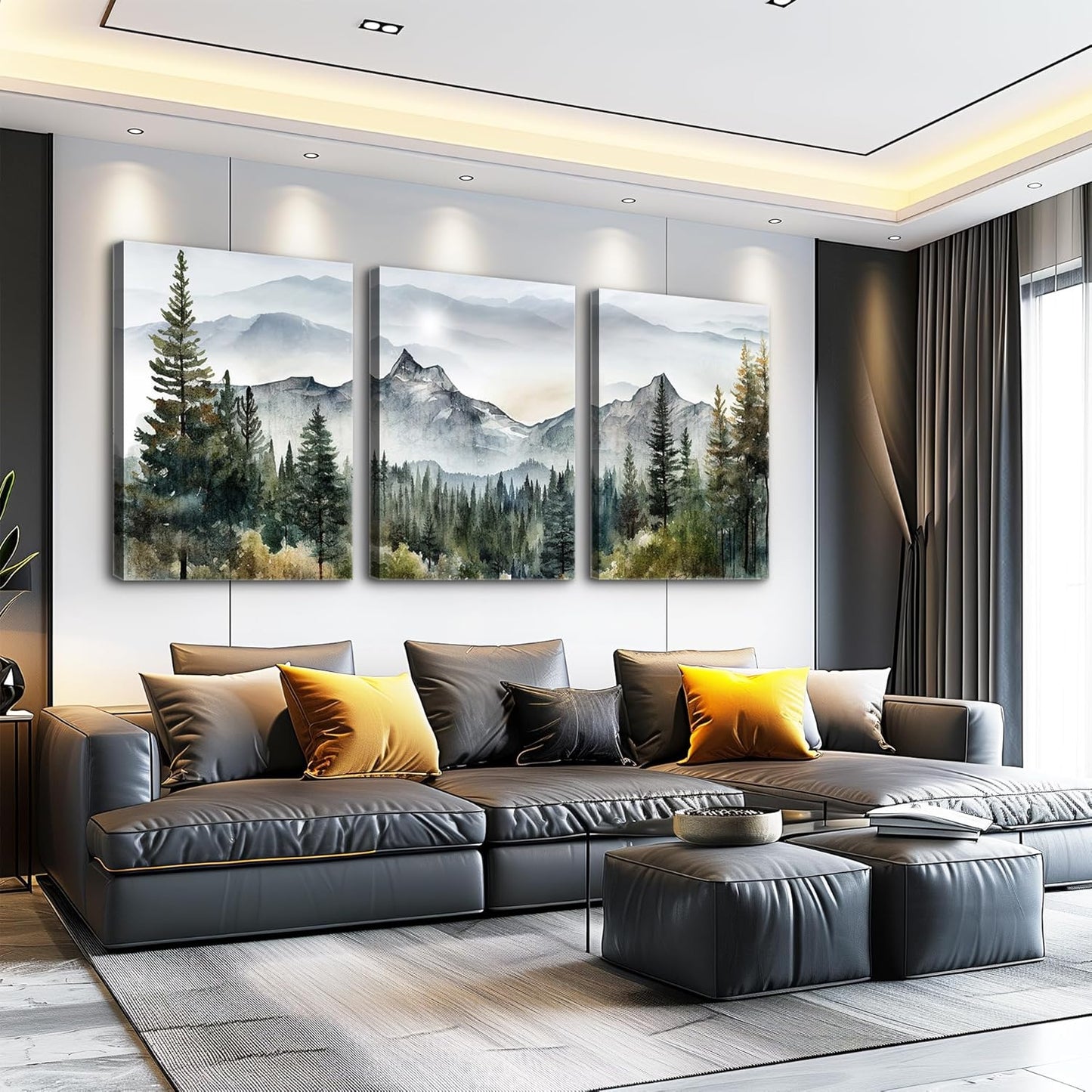 MHARTK66 Wall Art for Living Room Modern Wall Decor for Bedroom Office Decor Abstract Mountain Forest Landscapes Ink Painting 3 Piece Framed Canvas Art Prints Ready to Hang Wall Pictures Home Decor