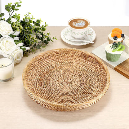 Hipiwe Small Key Basket Bowl for Entryway 7.6" Round Woven Wicker Basket Fruit Serving Tray Woven Basket Wall Decor Rattan Organizer Basket for Keys, Wallet,Whitewash