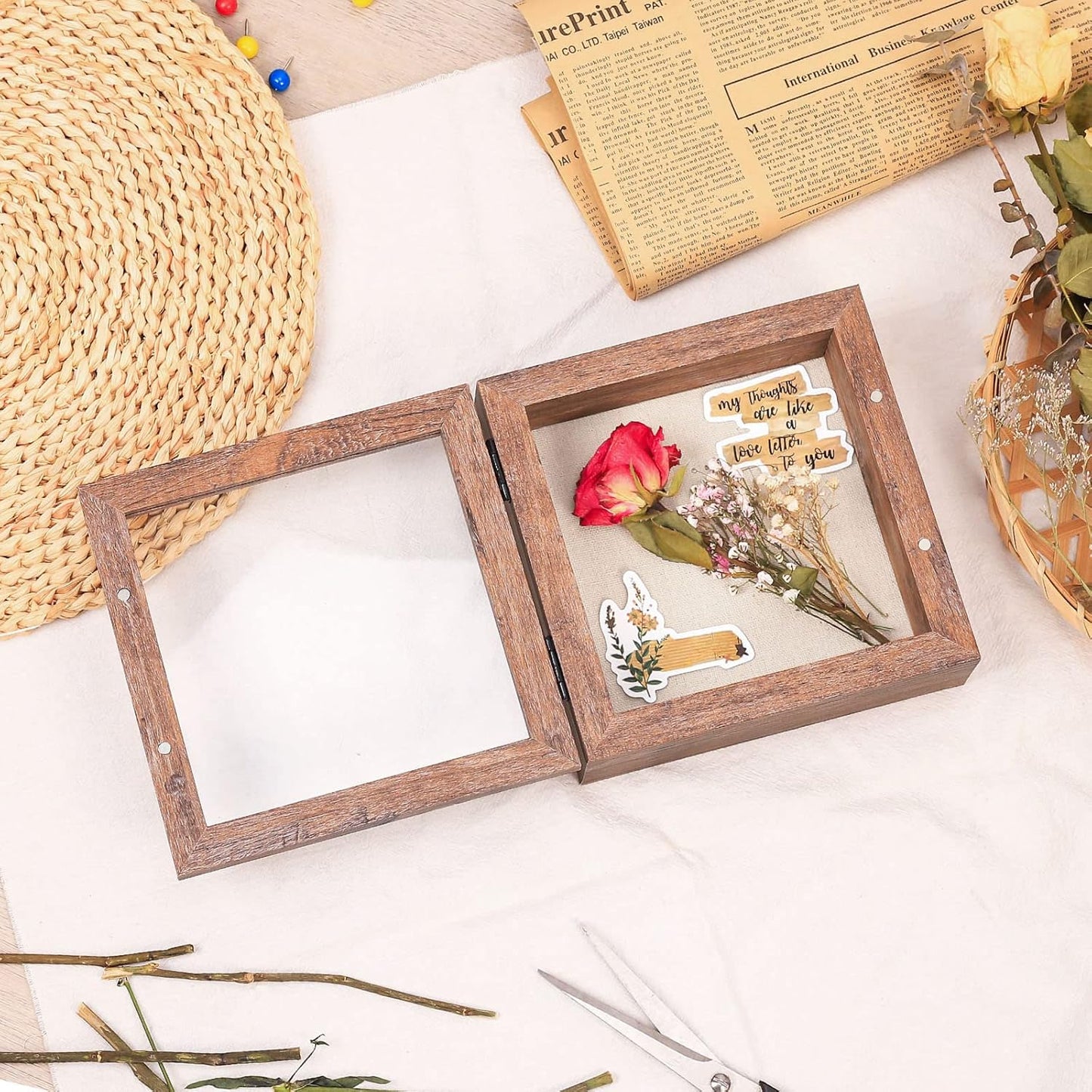 Califortree 8x10 Shadow Box Frame with Linen Back - Sturdy Rustic Memory Display Case of Flower, Pictures, Medals and More, White
