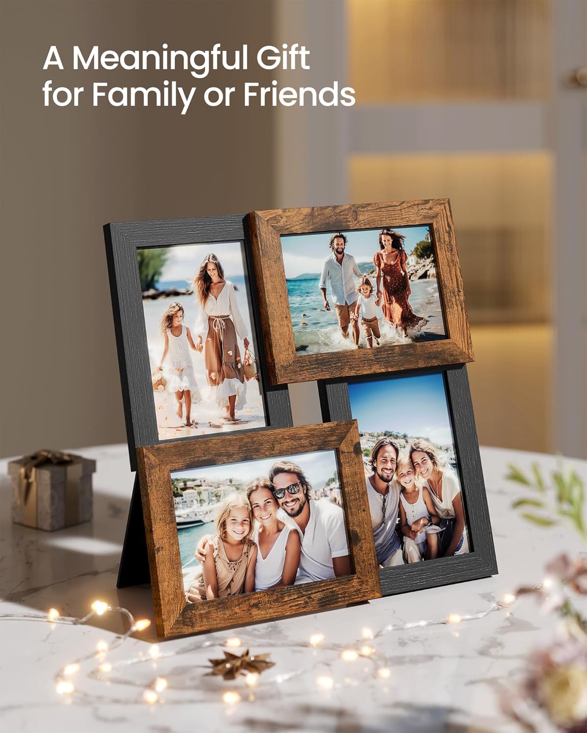 SONGMICS Collage Picture Frames, 4x6 for Wall Decor, Multi Family Photo for Gallery Decor, Hanging Display, Set of 4, Ink Black URPF25BK