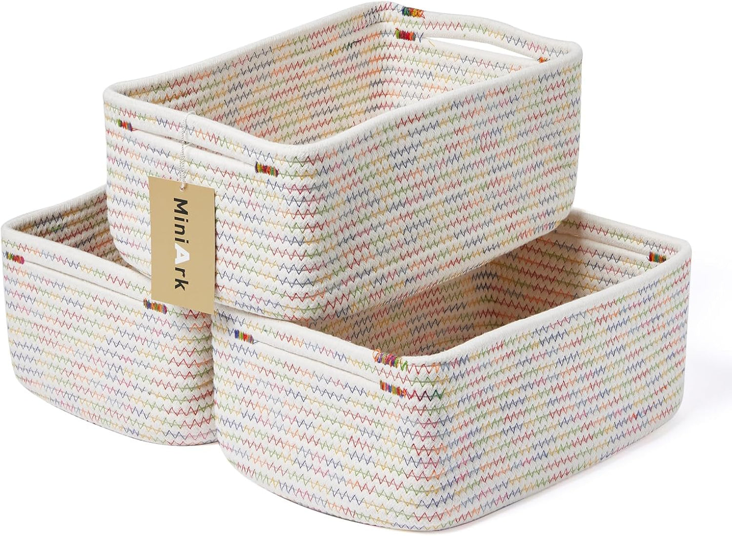 MiniArk Small Storage Baskets for Organizing | Closet Organizer Bins | Shelf Toy Basket | Woven Rope Baskets | Cube Decorative Box | Shallow Basket | L11.5xW7.5xH4.7| Brown
