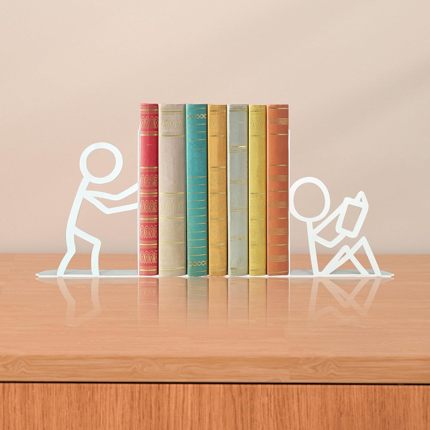 Bookends Decorative Metal Unique Office Desk Bookends Cute Book Ends Reading Decor Bookshelf Decor for Office School Library Bedroom, Book Lovers Gift