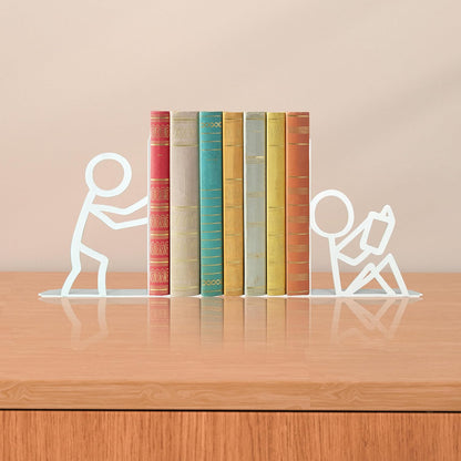 Bookends Decorative Metal Unique Office Desk Bookends Cute Book Ends Reading Decor Bookshelf Decor for Office School Library Bedroom, Book Lovers Gift