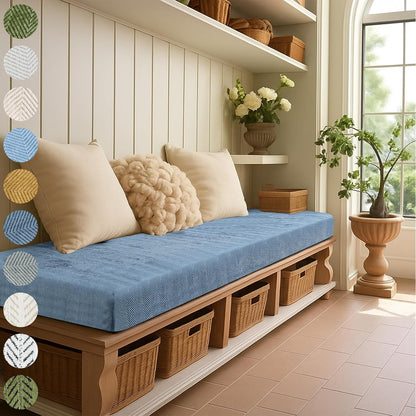 Custom Size Bench Cushion, Custom Bench Cushions for Indoor Furniture, 75D Foam Furniture Window Seat Cushion, Breakfast Nook, Mudroom, Banquette Bench Cushion, Non-Slip Bottom, Pipe Design