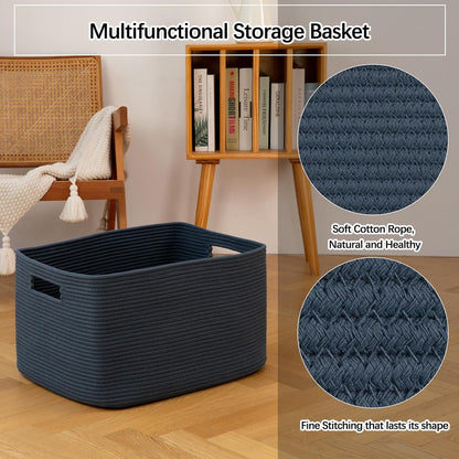 OIAHOMY 75L Large Woven Cotton Rope Storage Basket with Handle for Organizing Blanket and Toys for Living Room, Nursery, Brown Variegated 22”x17”x12”