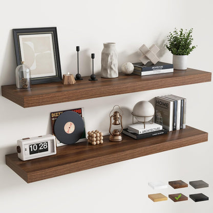 72 Inch Long Floating Shelves for Wall Set of 2, 12"D Wood Grain Bathroom Shelves with Invisible Brackets, Easy Install Engineered Wood Storage Shelves for Kitchen, Living Room, Bedroom, Black Finish