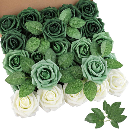 AmyHomie Artificial Flowers Dark Red Rose 25pcs Real Looking Fake Roses w/Stem for DIY Wedding Bouquets Centerpieces Arrangements Party Baby Shower Mothers Day Christmas Tree Decorations