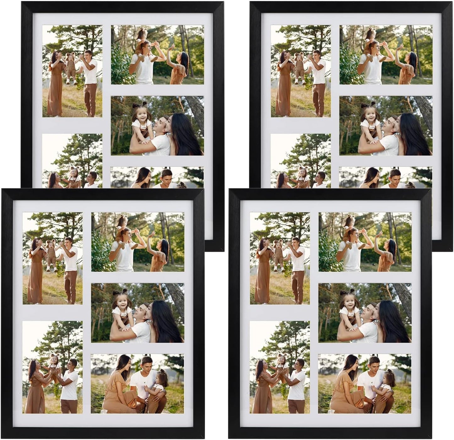 PHAREGE 5 Openings 4x6 Picture Frame Collage Black 4 Pack, 11x14 Poster Frame Set of 4, Display Family Wedding Photos Horizontal or Vertical on The Wall