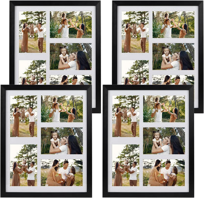 PHAREGE 5 Openings 4x6 Picture Frame Collage Black 4 Pack, 11x14 Poster Frame Set of 4, Display Family Wedding Photos Horizontal or Vertical on The Wall