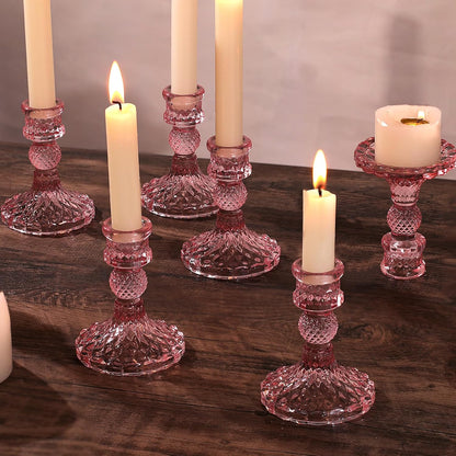 DARJEN Candlestick Holders Set,12Pcs 4" H Taper Candle Holders Bulk, Clear Glass Candle Holders for Wedding, Spring Party, Romantic Dinner, Festival & Windowsill Decor