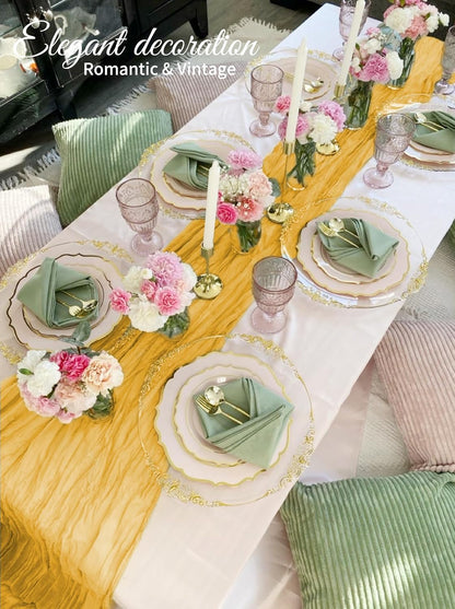 10 Pack Beige Cheesecloth Table Runner 17x108 Inch Boho Gauze Cheese Cloth Table Runners for Wedding Party Baby Shower Birthday Home Decor