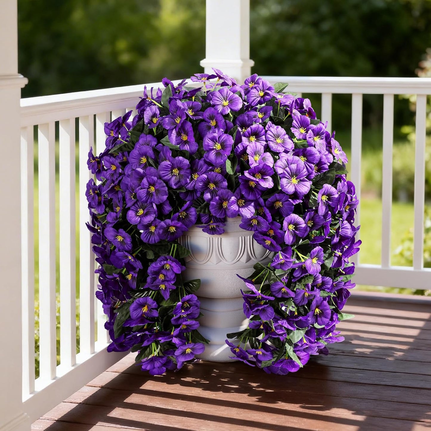 HyeFlora Artificial Flowers for Outdoors, 2pcs Faux Silk Pansies Flowers UV Resistant Fake Hanging Flower Plants for Outside Planters Porch Yard Patio Window Box (Mix Purple)
