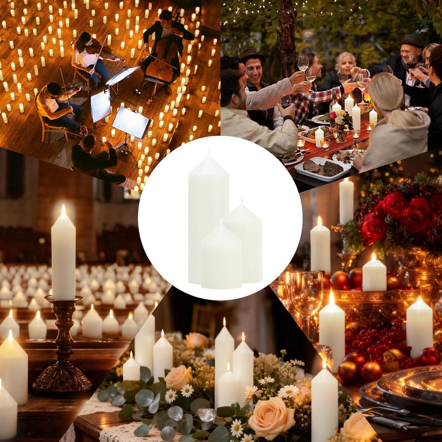 18 Pcs White Pillar Candles Bulk Set，Hurricane Candles，3 Different Lengths 2 x 3/4/6 Inch (6 Each)，Dripless Unscented Smokeless，Gives You a Better Atmosphere When Organizing an Event Party.