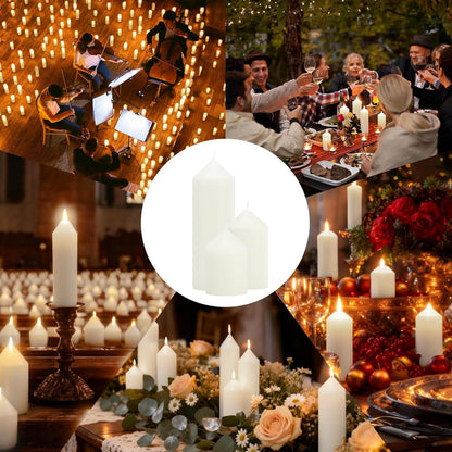 18 Pcs White Pillar Candles Bulk Set，Hurricane Candles，3 Different Lengths 2 x 3/4/6 Inch (6 Each)，Dripless Unscented Smokeless，Gives You a Better Atmosphere When Organizing an Event Party.