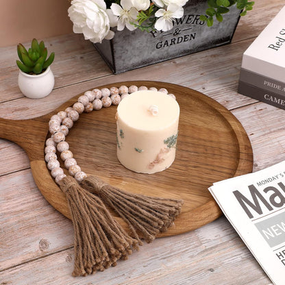 IMIKEYA Wooden Beads Garland: Farmhouse Wood Bead Garland with Tassels Boho Wall Hanging for Home Decor Tiered Tray Rustic Wood Prayer for Coffee Table Decor