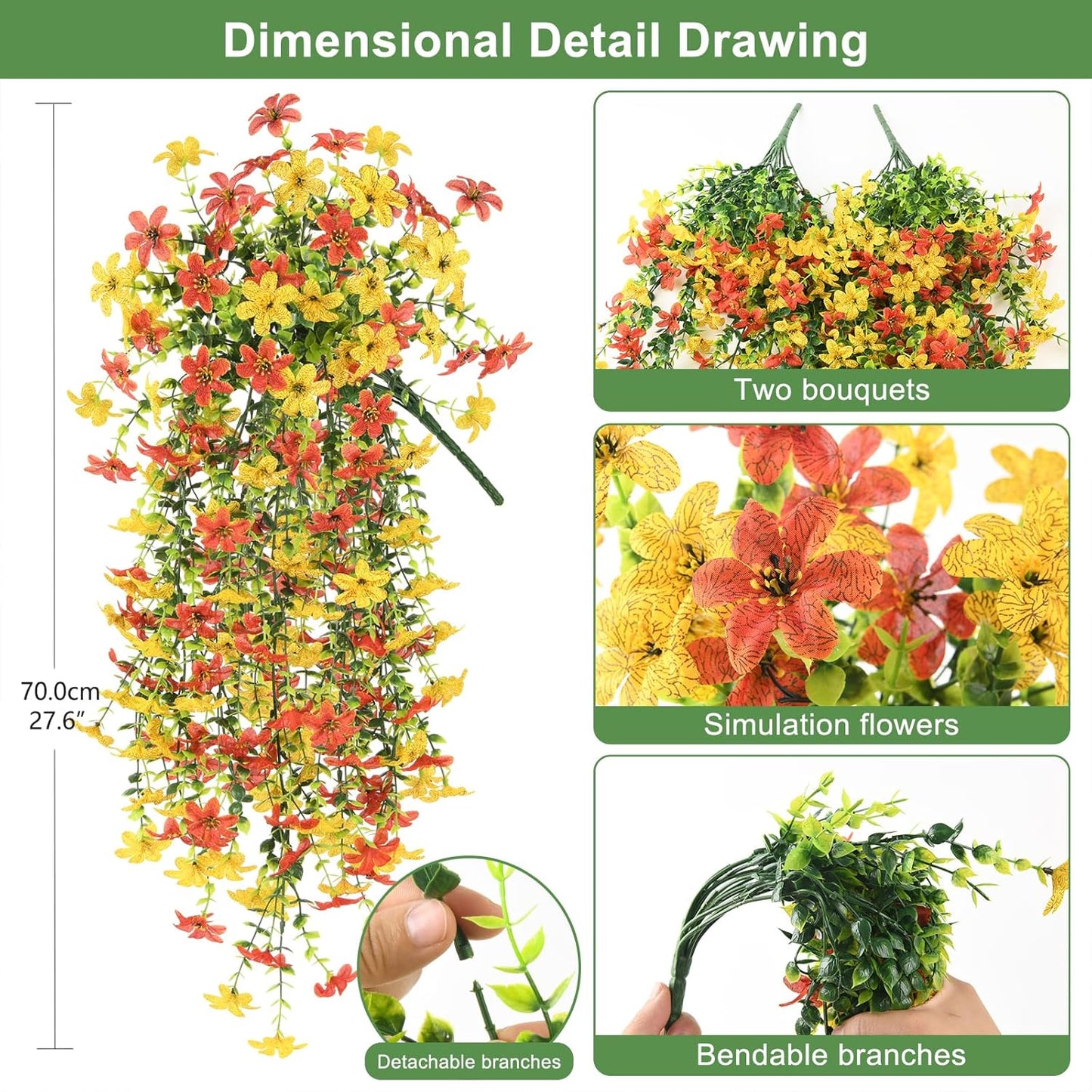 INQCMY Artificial Fake Hanging Flowers Plants for Outdoor Summer Decoration,2 PCS Faux Silk Daisy with Eucalyptus Leaves,UV Resistant Look Real for Outside Home Planter Porch Patio Balcony Yard Decor
