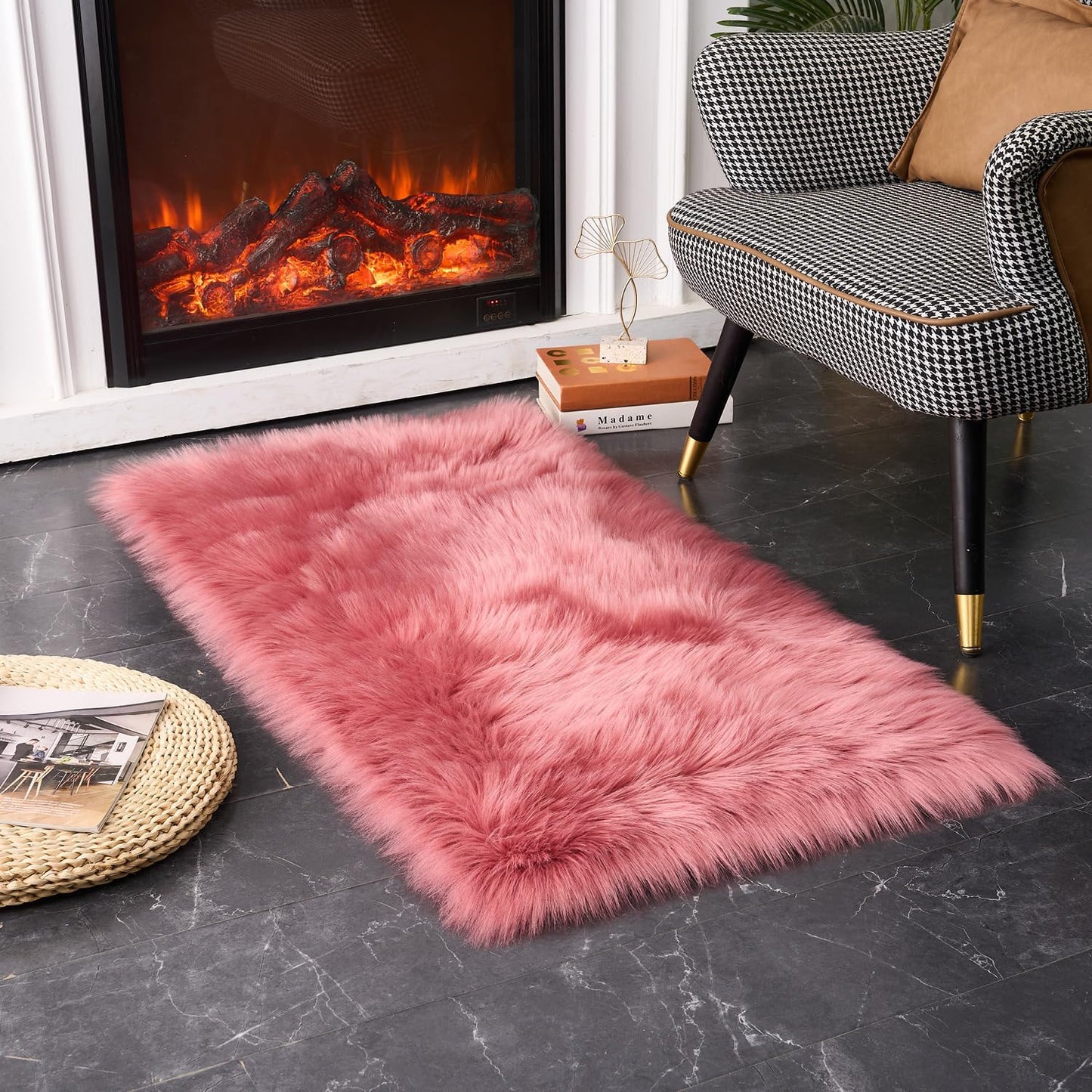 EasyJoy Ultra Soft Fluffy/Fuzzy Shaggy Area Rug Faux Fur Chair Cover Seat Pad for Bedroom Floor Sofa Living Room (2 x 6 ft Sheepskin, Beige)