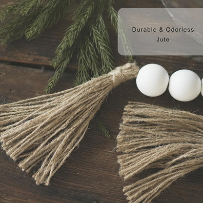 Extra Large Wood Bead Garland with 1.6" Diameter Wood Beads, Wooden Beads Garland with Tassels, Decorative Beads, Farmhouse Beads Home Decor (Nature Beige, 41 Inches)