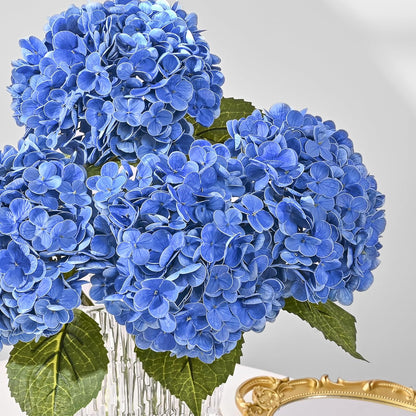 MARTINE MALL 3Pcs 21in Hydrangea Artificial Flowers, Latex Real Touch Hydrangeas Lifelike Large Hydrangea Flowers for Home Decor Party Arrangements Wedding Bouquets Centerpieces (Blue)